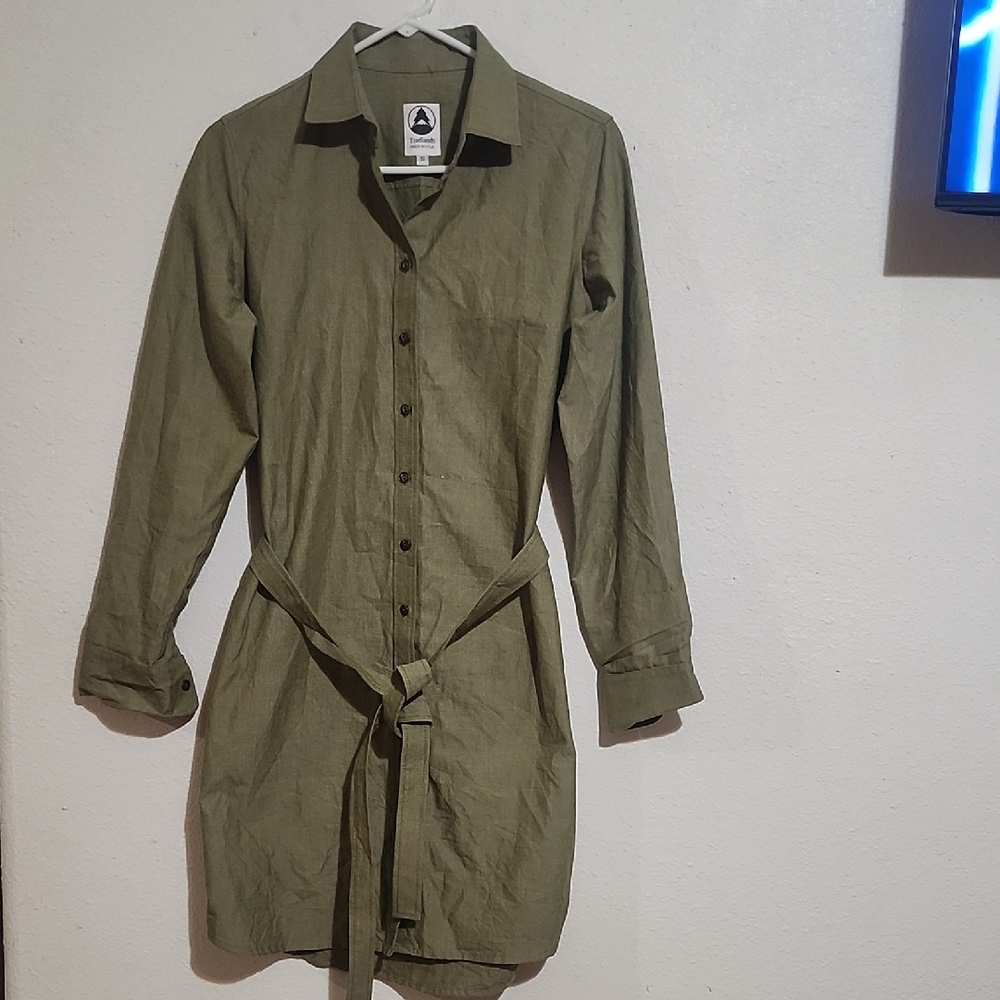 Tradlands Olive Green Button-Up Shirt Dress Size S. NWOT